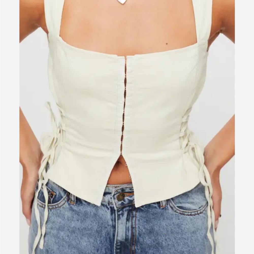 Cream Sleeveless Lace-Up Top